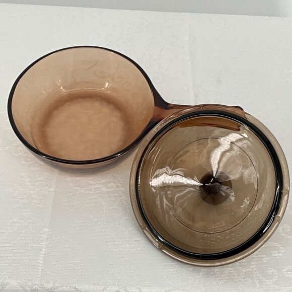 Vintage Corning Visions Amber Glass Saucepan With Lid .5 Liter - Picture 2 of 5